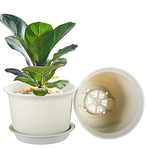 Planters, ZOUTOG 6 inch Plastic Plant Pots Indoor with Drainage Hole and Tray, Pack of 15 - Plants Not Included, Beige