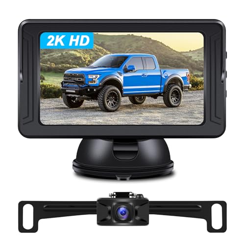 Backup Camera for Car 5 Inch HD 2K Back Up Camera for Cars Truck w Super Night Vision 150 Degrees Wide Angle DIY Guide Lines IP69 Waterproof Rear View Camera with Monitor, Plug & Play