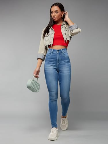 Image of Dolce Crudo Women's Skinny Fit High Rise Cropped Length Stretchable Denim Jeans