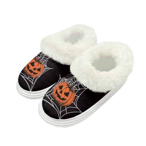 Halloween Theme Memory Foam Flannel House Slippers for Women Mens Thick Sole Platform Slippers for Indoor Outdoor