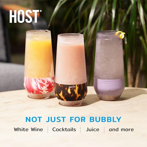 Image of Host Champagne FREEZE Double-Walled Stemless Wine Glass for Sparkling Wine, Glasses Drinking Set Cooling Cups, 9 Oz Plastic Colored Glassware, Deep Lilac Purple Set of 2