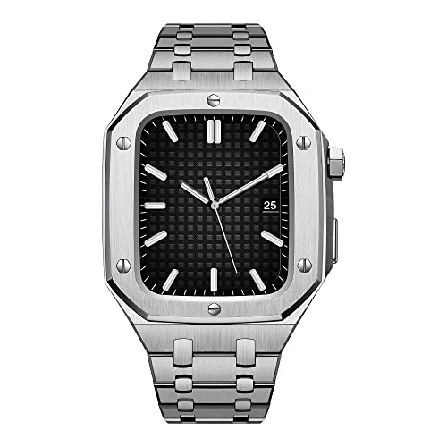 Bracelet luxe en acier pour Apple Watch 45mm boîtier premium argenté