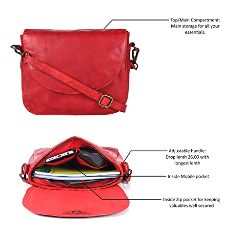 Ozora Handcrafted Genuine Leather Vintage Shoulder Crossbody Bag With Ykk Zippers, Snap Button Closure And Mobile Holder #TOP2