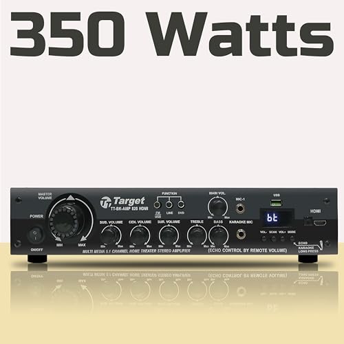 Image of TARGET TT-BK-AMP 828 Amplifier RMS 350 Watts 5.1 Channel Surround Six Tracks Stereo Amplifer HDMI, Usb, Bluetooth, Av, MIC, Karaoke,