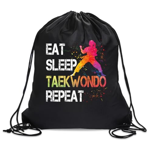 Eat Sleep Taekwondo Repeat Drawstring Backpack For Men Women, Waterproof Sport Sackpack For Taekwondo Lover Taekwondo Fan, Funny Birthday Christmas String Gym Bag Gifts For Her Him