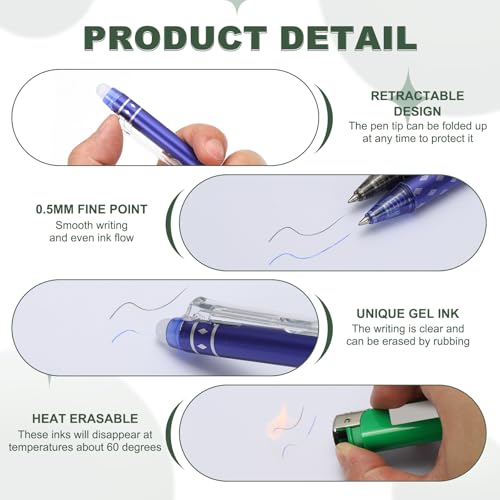 PATIKIL 12 bolígrafos de gel borrables punta fina 0.5 mm miniatura 3