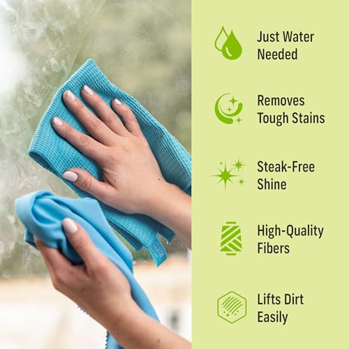 Image of E-Cloth Microfiber Window Cleaning Cloth Kit - Glass Cleaning Cloth for Windows, Mirrors, Cars, Lenses, Eyeglasses, & More, Streak Free Clean, Machine Washable Reusable Towel - Alaskan Blue (2 Kits)