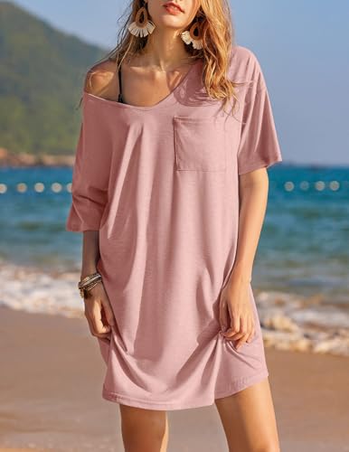 Image of Ekouaer Womens Tshirt Nightgown Cotton V Neck Sleepshirts Comfy Casual Nightshirt for Women