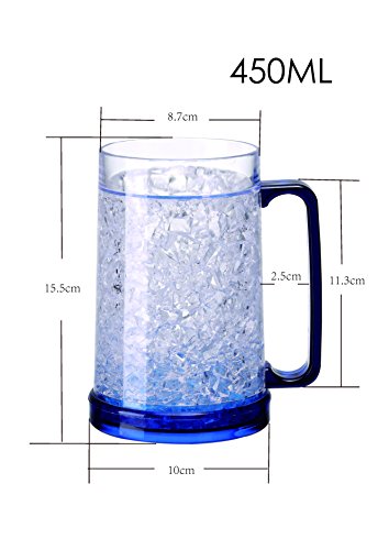 Easicozi Double Wall Gel Frosty Freezer Ice Mugs Clear Set of 4 (White black red and blue)