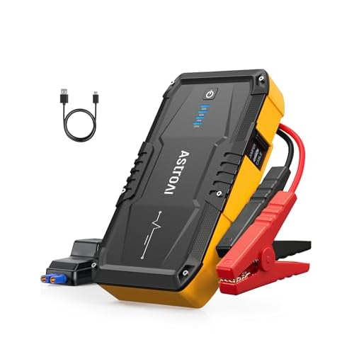 AstroAI S8 Car Battery Jump Starter, Car Jumper Starter Battery Pack for Up to 6.0L Gas & 3.0L Diesel Engines, 12V Portable Jump Box with 3 Modes Flashlight and Jumper Cable(Yellow) Yellow -