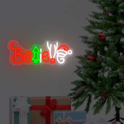 Image of Believe Neon Sign, Christmas Neon Signs For Wall Decor, Led Light Up Signs for Xmas Home Party Holiday Decorations Gifts