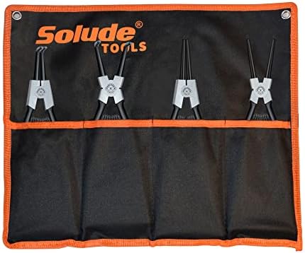 SOLUDE 4 Pcs Snap Ring Pliers Set, 13-inch Circlip Pliers Kit with Straight/Bent Jaw,Internal/External Heavy Duty Snap Ring Tool for Ring Remover Retaining