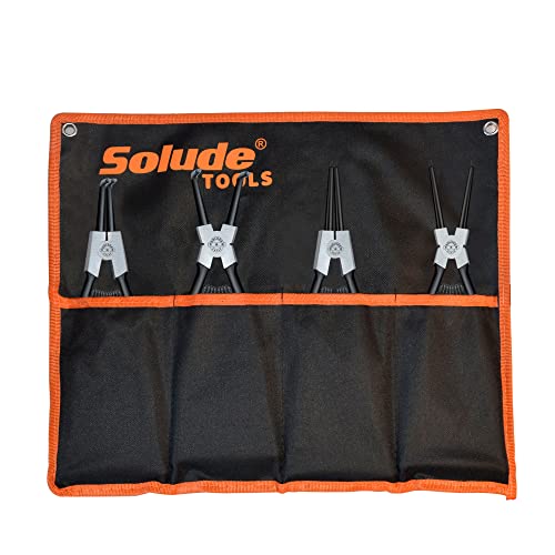 Solude 4 Pcs Snap Ring Pliers Set, 13-Inch Circlip Pliers Kit With Straight/Bent Jaw,Internal/External Heavy Duty Snap Ring Tool For Ring Remover Retaining #TOP3