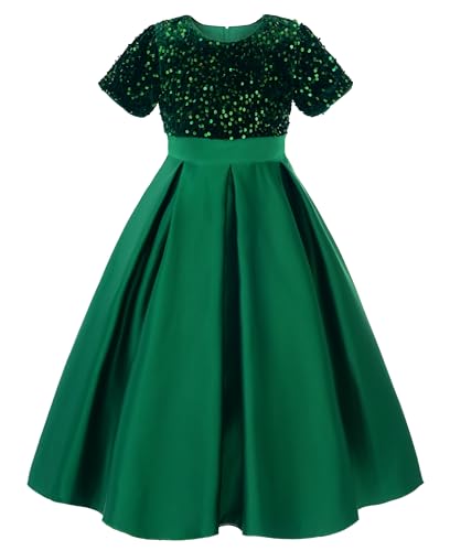 Uhnice Flower Girl Sequin Dress Formal Satin Ball Gown for Wedding Party