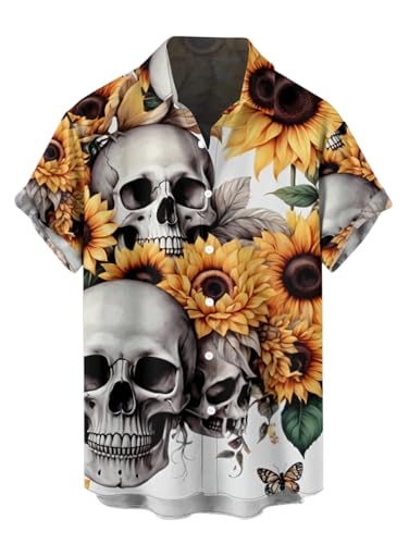 DRESSFO Matchable Couples' Outfit Skull Sunflower Print Men's Shirt Or Women's Spaghetti Strap Dress2