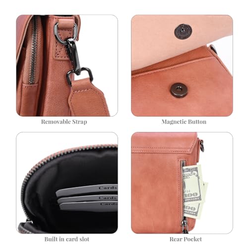 Image of HESHE Small Leather Crossbody Bag for Women RFID Phone Purse with Card Slot | Anti Theft,Genine Leather,Wide Adjustable Strap,Multi-Pocket Fits 6.9 inch Phone Trendy Shoulder Cross Body Bag for Daily,Travel