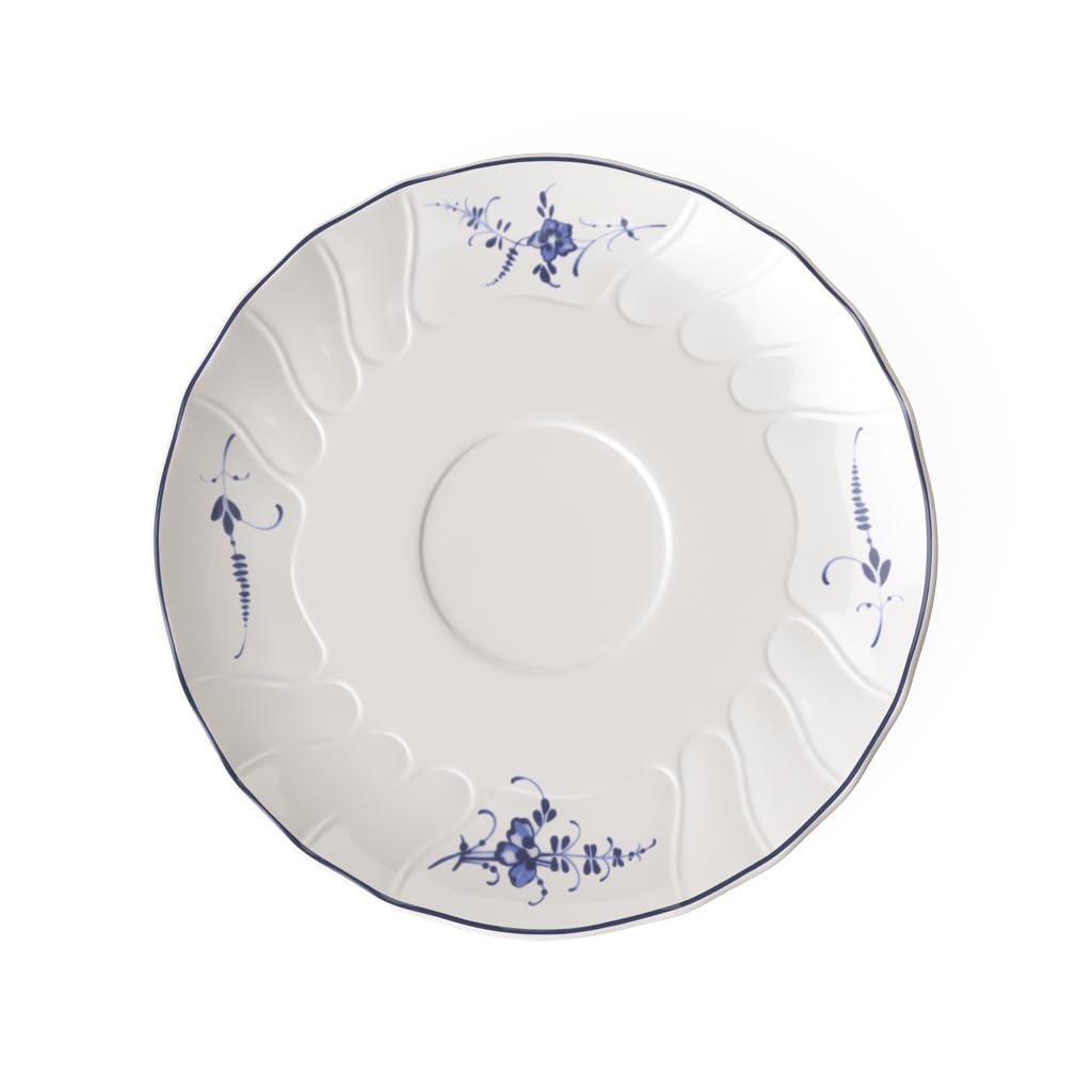 Villeroy & Boch Vieux Luxembourg Piattino per tazza da brodo, 19 cm, Porcellana Premium, Bianco/Blu