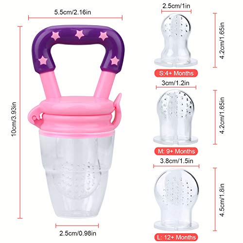 Image of Baby Food Feeder 3 Pack Silicone Fruit Pacifier Teething Reusable Pouches Pacifier Pink by Mluchee(S,M,L)