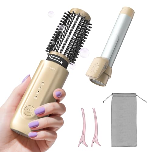 Cordless Curling Iron Brush, 2 in 1 Mini Travel Hot Straightener ...