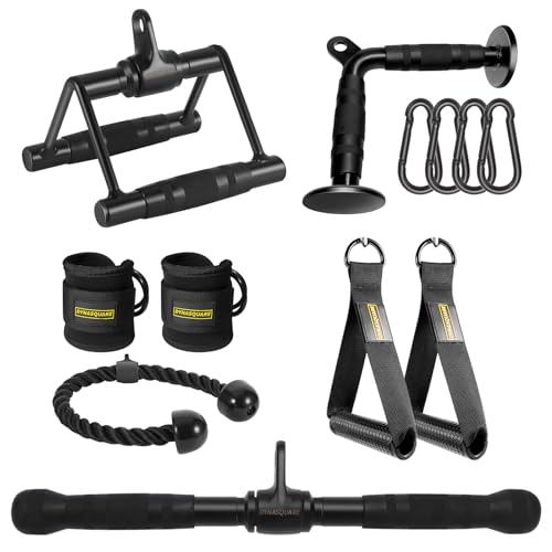 DYNASQUARE Cable Machine Attachments Set Combo, LAT Pulldown Attachments with