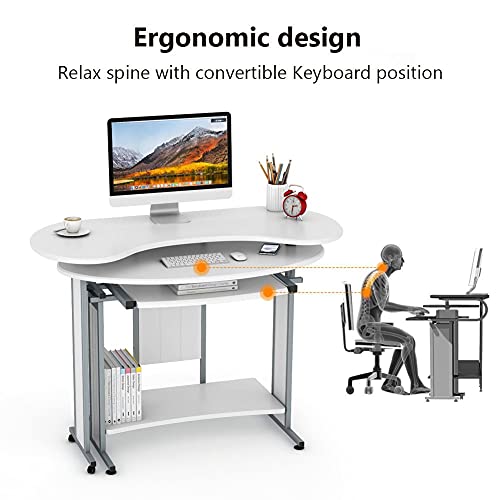 Little Tree L-Shaped Computer Desk, Rotating Corner Desk & Modern Office Study Workstation, For Home Office Or Living Room (White) #TOP3