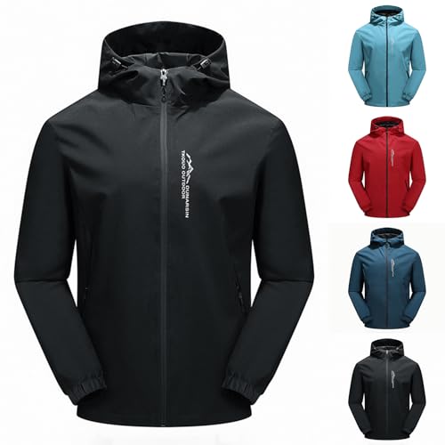 Mens Waterproof Hooded Rain Jacket, Lightweight Full Zip, Tall