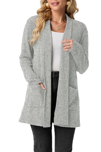 GRECERELLE Cardigan à manches longues pour femme - Élégant et léger - Décontracté - Long col châle - Manteau en tricot décontracté avec poches -...