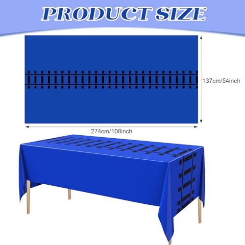 Image of Teenyyou 3 Pcs Train Party Decorations Railroad Track Tablecloths Express Train Birthday Party Supplies 54 x 108 Inch Plastic Table Covers for Railroad Track Western (Blue)