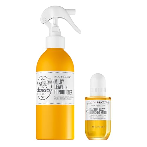 Sol de Janeiro Milky Leave-In Conditioner & Brazilian Glossy Nourishing Hair Oil l Frizz Fighting Duo, Amazon Exclusive