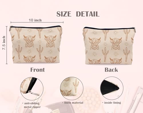 Image of Western beige Makeup Bag,Western Gifts For Women,Cow Makeup Bag,Cowgirl Stuff,Western Stuff For Women,Western Gifts,Cowgirl Gifts(beige)
