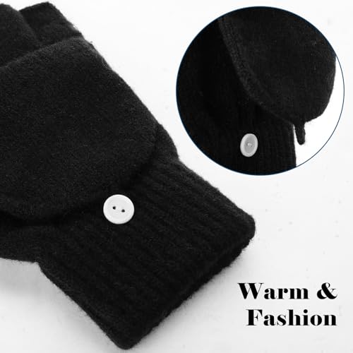 Premillow Winter Fingerless Gloves for Women, 4 Pairs Womens Winter Gloves | Warm Knit Half Finger, Typing Womens Glove Mittens with Flap Cover, 4 Pairs Convertible Fingerless winter Gloves for Womens - image 4