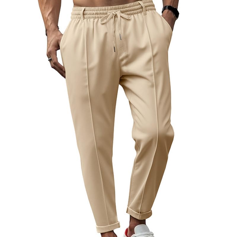 Comfort Waist Business Casual Pants Men, Slim Fit Full Elastic Waist Lightweight Loose Pull On Straight Leg Pants2