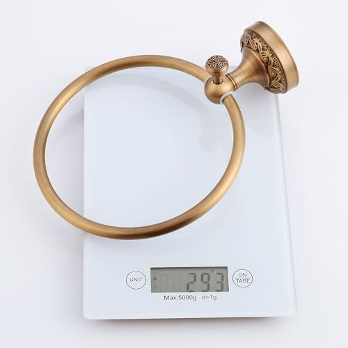 Image of Wall Mounted Bathroom Towel Ring, Bath Towel Hanger Antique Brass Pattern Carving,Brushed Bronze