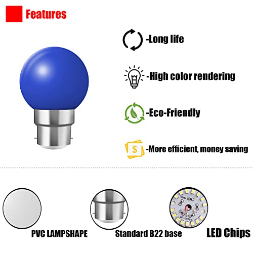 Coloured B22 Bayonet LED Small Golf Ball Bulbs,Fulighture Energy Saving Light Bulbs,2W=20W,for Outdoor Garden Patio,Halloween,Christmas Tree,Fairy Party Night Lights,20 Pack (Blue) - Image 3