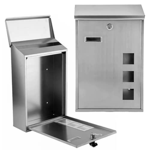Stainless Steel Outdoor Wall Mounted Mail Box Lockable Letter Post Box