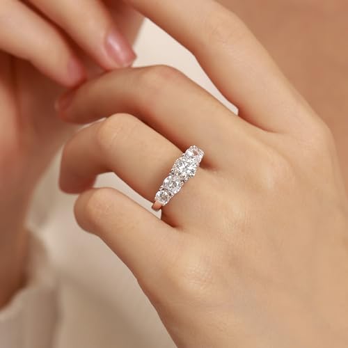 5 Stone 1ct Moissanite Ring for Women, 6.5MM D Color VVS1 Clarity Round Brilliant Lab-Grown Moissanite Engagement Wedding Promise Ring for Women, Anniversary and Bridal Gift, All Size3