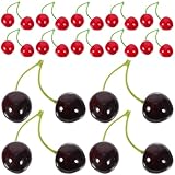 MUSISALY Cerezas Artificiales Realistas 40 Piezas para Decoración de Fotografía y Oficina en Miniatura 2.5 CM Horquilla Doble