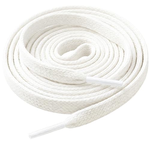 Aiahoel 5/16' Double Layer Flat Shoelaces - Non-Slip, No-Fray, No-Pilling, 21 Colors & 14 Sizes, Universal Fit for Sneakers Boots Dress Shoes, White 54'(137cm)