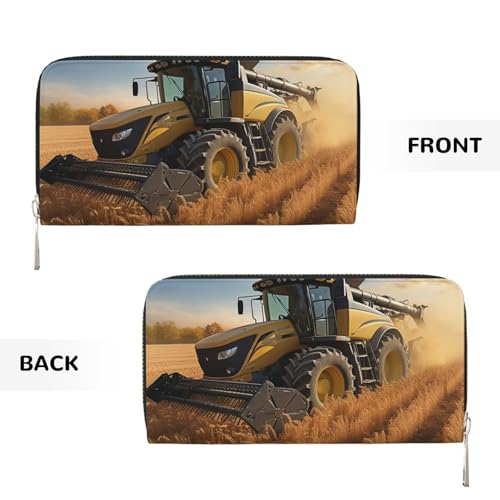 Pu Leather Wallet For Women Girl, Zip Around Credit Card Holder Farm Tractor Harvest Long Wallet Clutch Purse Waterproof Travel Handbag2