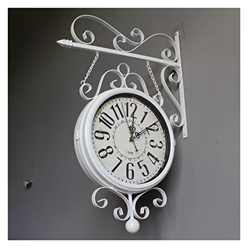 HUIBBGO Reloj de pared de metal y hierro de doble cara estilo vintage con soporte de estación de tren, reloj retro con movimiento silenciado, relojes de pared decorativos para el hogar, decoración