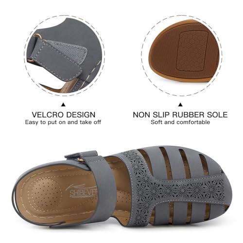 Image of SHIBEVER Wedge Sandals for Women Comfortable Closed Toe Dressy Summer Shoes | Comforta for 40% Enhanced Arch Support Fisherman - No Ankle Rubs for All-day Commutes Lightweight Casual Outdoor Shoes