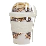 SAFRI 600ml Over Night Oats Container Reusable Yogurt Cups 100% BPA Free Breakfast On The Go Cereal Yogurt Pot with Lids and Spoon (White)