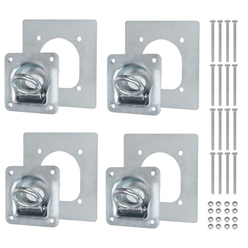 EXLECO 4pcs Zurrösen für Anhänger mit Gegenplatte & Schrauben Zurrmulden Anhänger Ösen Verzinkte Verzurrösen 800kg Schwerlast Zurrösen zur Ladungssicherung Set Zurrpunkte Anhänger Befestigungsösen