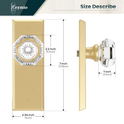 Image of Antique Crystal Passage Door Knobs Interior Non-Locking, Brushed Gold
