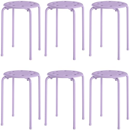 VECELO Stackable Stools Set of 6, 17.7 Inch Standard Height, Portable Plastic Colourful Decoration Stools for School Classroom and Office, No Assembly Required, Purple