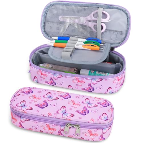 RHCPFOVR Kids Pencil Case for Girls-Soft Zipper Large Capacity Pencil Pouch for Girls Pencil Case for School Pencil Bag for Toddler (Purple Butterfly)