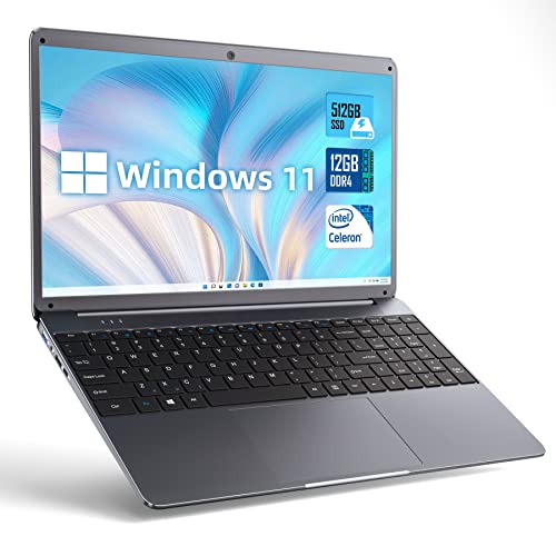 SGIN Ordenador Portátil 15,6 Pulgadas 12GB DDR4 RAM 512GB SSD ROM (1TB Expandible), Celeron N5095...