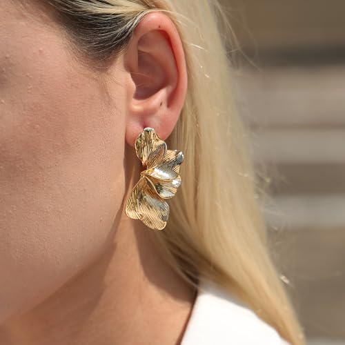 Statement Flower Earrings for Women - Big Gold Flower Dangle Drop Earrings, Statement Floral Jewelry | Chunky Jewelry | Gifts for Her2