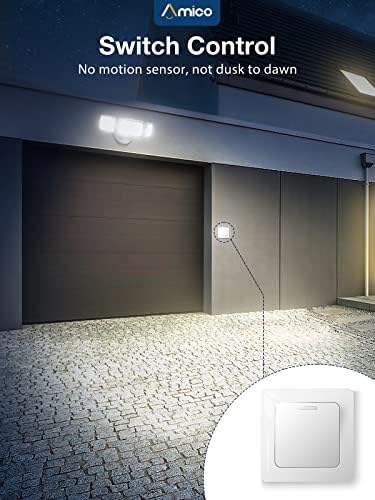 Amico 3500LM LED Security Light, 30W Outdoor Flood Light, ETL- Certified, 5000K, IP65 Waterproof, 3 Adjustable Heads for Garage, Patio, Garden, Porch&Stair