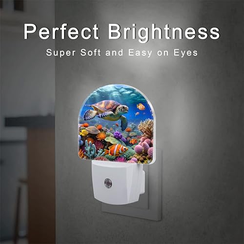 Image of Sea Turtle in Coral Reefs Night Light, Underwater World Marine Fish Corals Dusk to Dawn Night Light Plug in,0.5w Energy Saving Sleep Friendly NightLight for Kids Boys Girls Home Decor